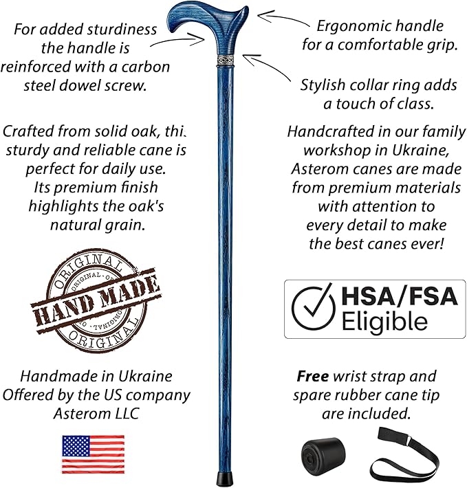 Asterom Handcrafted Walking Cane - Ergonomic, Wooden - Canes for Men - Walking Sticks for Seniors, Unique, Wood