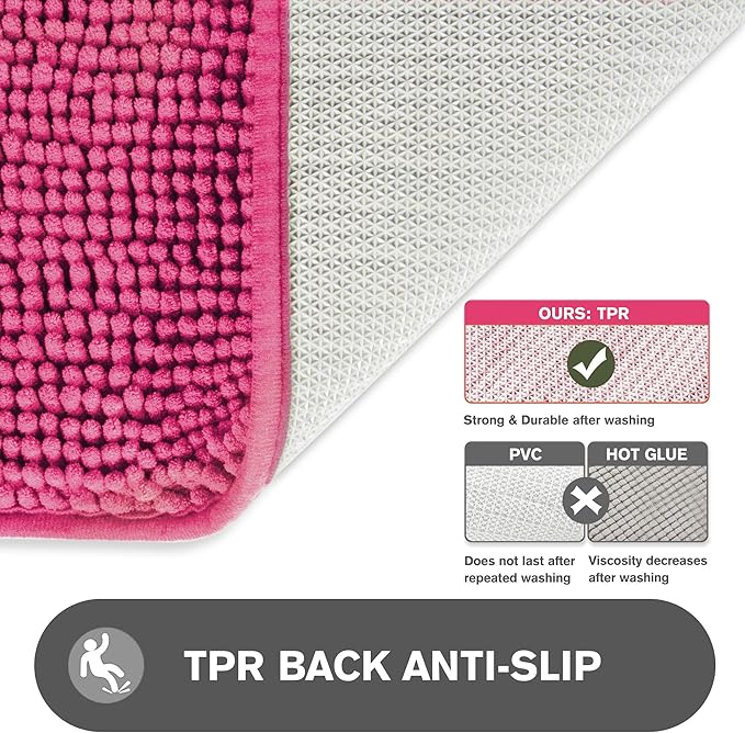 Bathroom Rugs 36 x 60 Inch – Extra Large Bath Mat | Absorbent and Washable Thick Chenille Bath Rugs Non-Slip Runner Rug for Bathroom, Shower, Tub(Hot Pink)