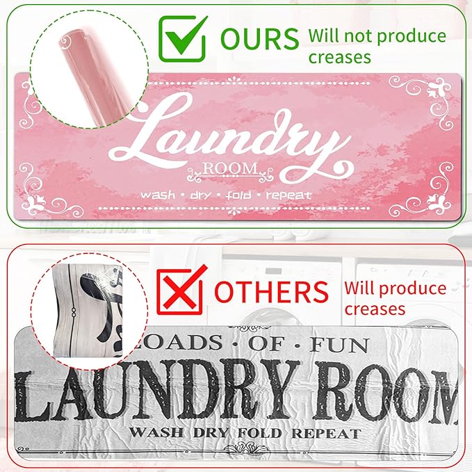 XLHOMO Laundry Room Rugs and Mats, 17.7"x45" Pink Laundry Room Rug Runner Non Slip, Washable Anti Fatigue Laundry Floor Mat for Mudroom, Kitchen, Washroom, Bathroom, Hallway, Entryway Carpet Decor