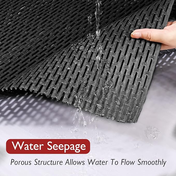 Extra Large Non-Slip Shower Mat, Fast-Dry PVC Bath Stall & Tub Mat, Drain-Hole Design,for Shower Stall Tub for Elderly/Kids，Non Slip Bathroom Safety Accessory，Black 24"x24"