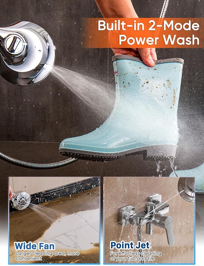 Pavezo® High Pressure Handheld Shower Head with Filter, ON/OFF Switch Pause Button, 10-mode Shower Head with Hard Water Softener Filters, SS Hose, Anti-clog & Powerful Clean Tile & Pet, Premium Chrome