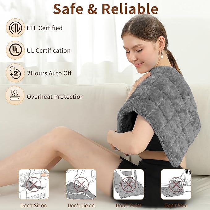 ESTINGO Weighted Heating Pad HSA Eligible, Electric Heating Pad for Back Neck Shoulder Pain Relif, 2.43LBS Heat Pad for Period Cramps with 2H Auto Shut Off and 4 Heating Levels, 12"x24" Dark Grey