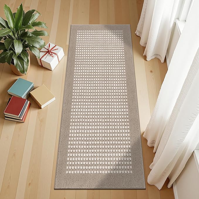 Ileading Laundry Room Runner Rug 2x5ft Non Slip Farmhouse Kitchen Floor Mats with Rubber Backing Machine Washable Indoor Doormat Low-Profile Carpet for Hallway Entryway(Beige)