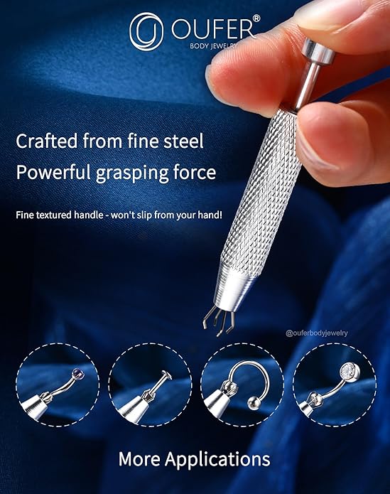 OUFER Piercing Ball Grabber, 16G 18G Flat Back Earrings Piercing Guide needle Tool, Surgical Steel Internally Threaded Push Pin External Thread Assistant Body Piercing Kit for Ear Nose Lip Tool