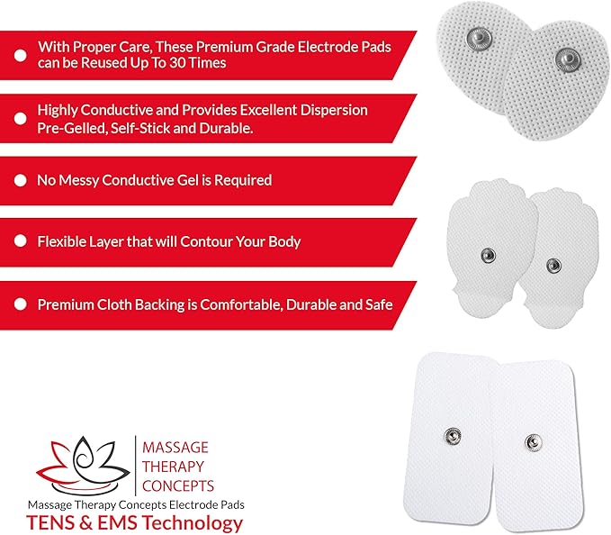 TENS Unit Pads - Premium Quality Snap Replacement Electrodes for TENS and EMS Electrotherapy - Self Adhesive Reusable Patches up to 30 Times (20 Pads) Combo (S, L, XL)