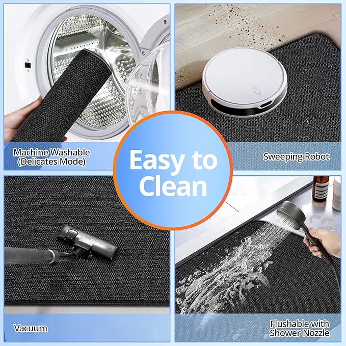 Upgraded Bath Mat 20x24Inch, Thin Bath Mats Rugs with Rubber Backing Non-Slip, Absorbent,Quick Dry Machine Washable, Home Decor Accessories Cozy Cloth Bathroom Rugs fit Under Door/Sink/Tub-Black