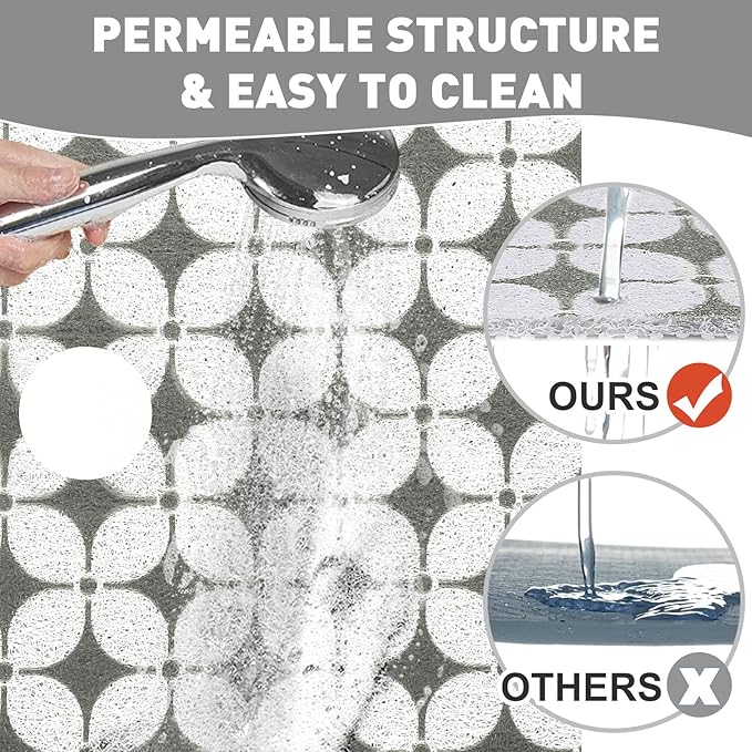 Square Shower Mat Non Slip: 24 x 24 Inch Extra Large Shower Mats with Drain Hole in Middle - PVC Loofah Anti Slip Shower Floor Matt for Inside Shower
