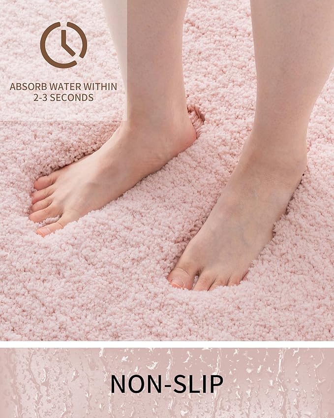 Bathroom Rugs Non Slip Washable 36x24, Ultra Thick Soft Microfiber Absorbent Bath Mats, High Density Foam Latex Non Slip Backing Bath Rugs, Fluffy Floor Carpet for Tub&Shower, Pink