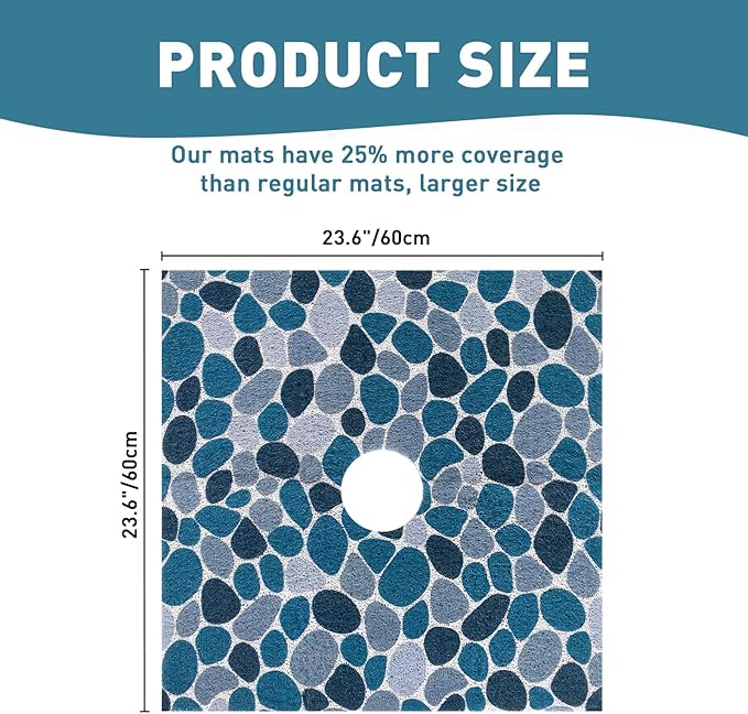 Square Shower Mat Non Slip: 24 x 24 Inch Shower Mats with Drain Hole in Middle - PVC Loofah Anti Slip Shower Floor Matt for Inside Shower