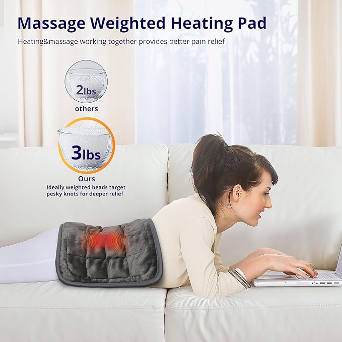 Heating Pad, Weighted Vibrating Massage Heating Pad with Heat Therapy - 4 Massage Modes & 6 Adjustable Heat Settings for Back/Shoulder Pain Relief, 12” x 24”, Black，Birthday Gifts for Women Men