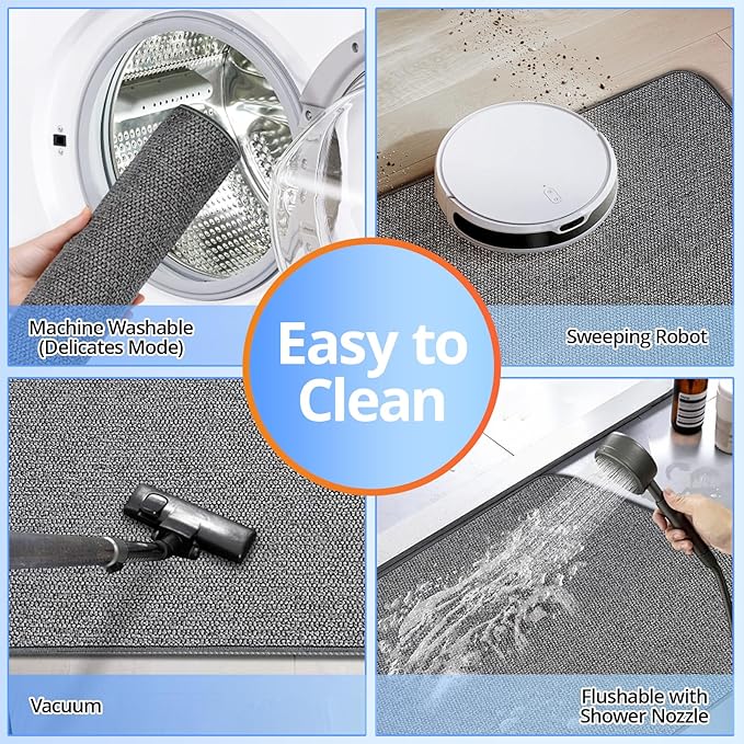 Upgraded Bath Mat 24x36Inch, Thin Bath Mats Rugs with Rubber Backing Non-Slip, Absorbent,Quick Dry Machine Washable, Home Decor Accessories Cozy Cloth Bathroom Rugs fit Under Door/Sink/Tub-Dark Grey