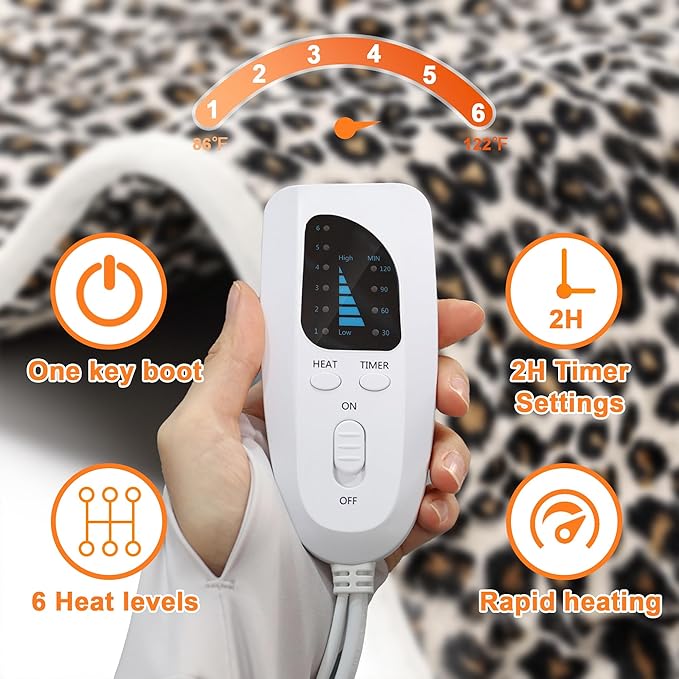 Deepsoon Heating Pad,Electric Heating Pads for Back,Neck,Moist Heating Pad for Abdomen Shoulder Knee Legs,Dry/Moist Heat&Auto Shut Off,Mother's Day Birthday for Men and Women,Leopard Print,33x17 Inch