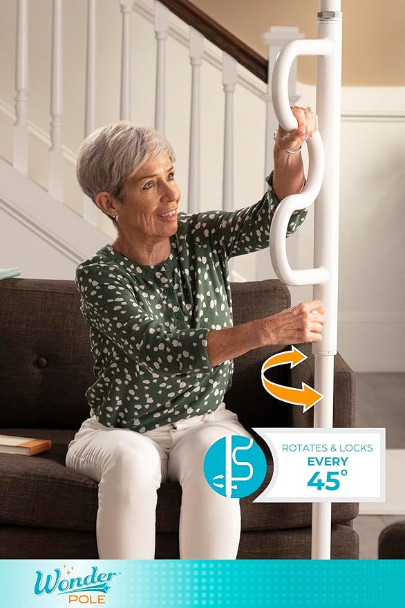 Stander Wonder Pole, Security-Pole and Curve Grab Bar, Tension Mounted Floor to Ceiling Transfer-Pole for Seniors, Elderly Adults, Bathroom Safety Assist and Stability Rail, Bronze