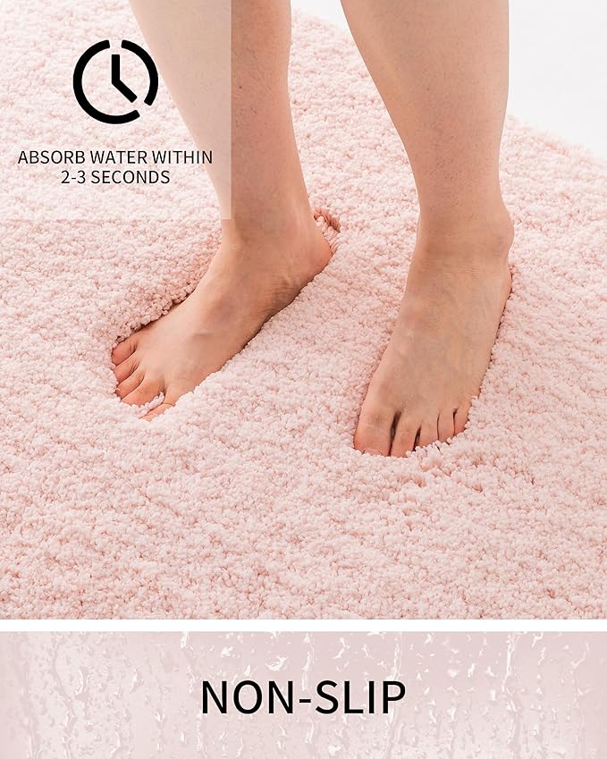 Bathroom Rugs Non Slip Washable, Ultra Thick Soft Microfiber Absorbent Bath Mats, High Density Foam Latex Non Slip Backing Bath Rugs, Fluffy Floor Carpet for Tub&Shower 24x17, Sakura