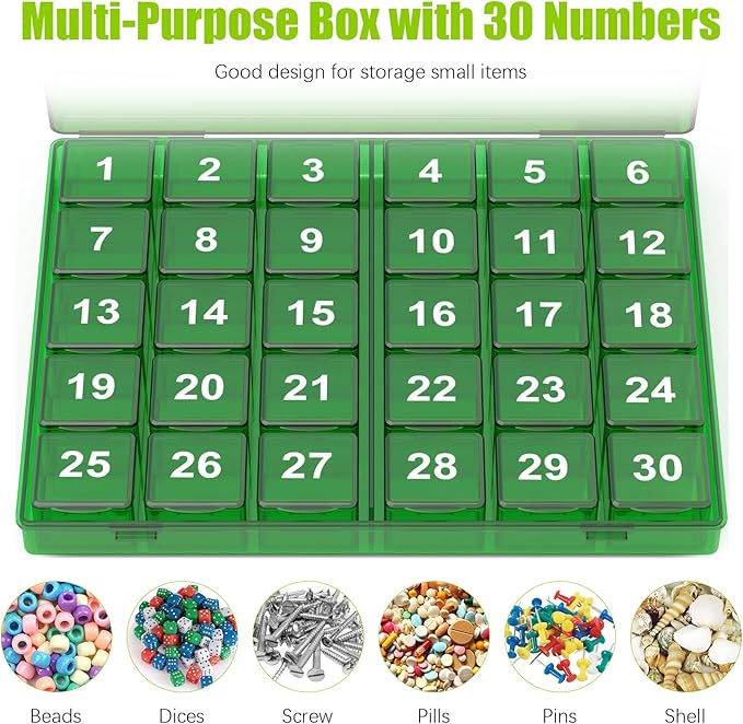 Monthly Pill Organizer Once a Day - 30 Day Pill Organizer Box - Easy to Open - Large Compartments Portable Case for Travel, Month Pill Cases Medicine Organizer for Vitamin (Bronze - Dark Green)