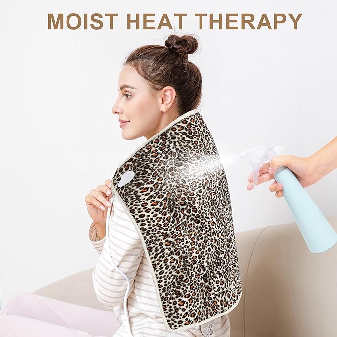 Deepsoon Heating Pad,Electric Heating Pads for Back,Neck,Moist Heating Pad for Abdomen Shoulder Knee Legs,Dry/Moist Heat&Auto Shut Off,Mother's Day Birthday for Men and Women,Leopard Print,24x20 Inch