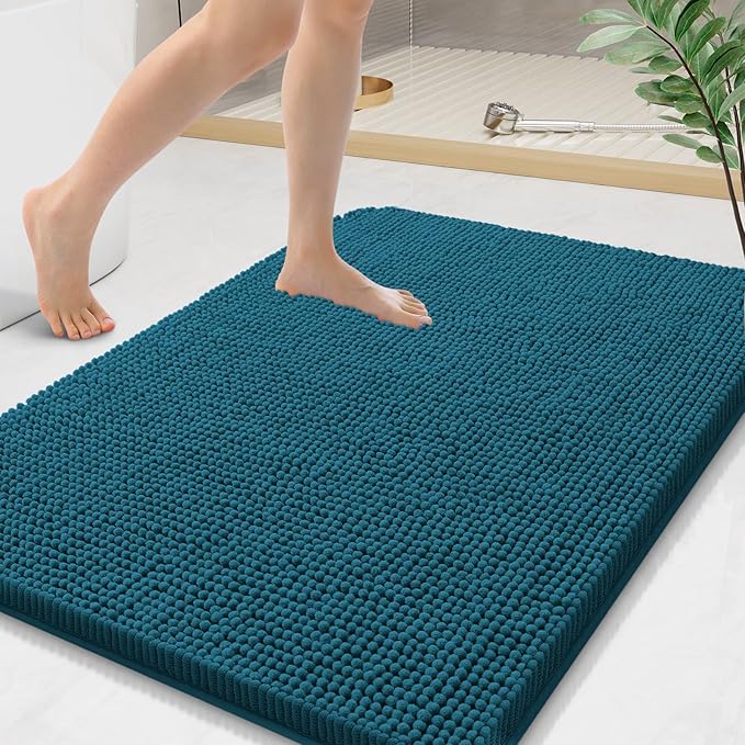 Arotive Bathroom Rugs 36x24, Extra Soft Absorbent Shaggy Chenille Bath Rugs, Machine Washable Rubber Backing Non-Slip Bath Mats for Bathroom Floor Tub and Shower, Home Decor Accessories,Peacock Blue