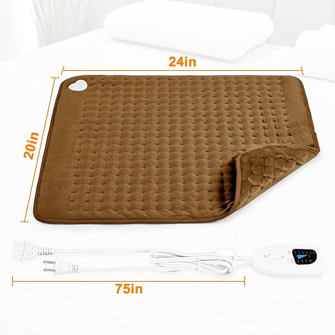 Deepsoon Heating Pad,Electric Heating Pads for Back,Neck,Moist Heating Pad for Abdomen Shoulder Knee Legs,Dry/Moist Heat&Auto Shut Off,Mother's Day Birthday for Men and Women,Brown,24x20 Inch