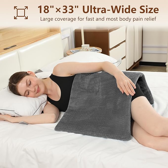 ESTINGO Electric Heating Pad HSA Eligible, Heated Pad for Back Neck Shoulder Pain Relif, Large Heating Pad for Period Cramps with 2H Auto Shut Off and 4 Heating Levels, 18"x33" Dark Grey