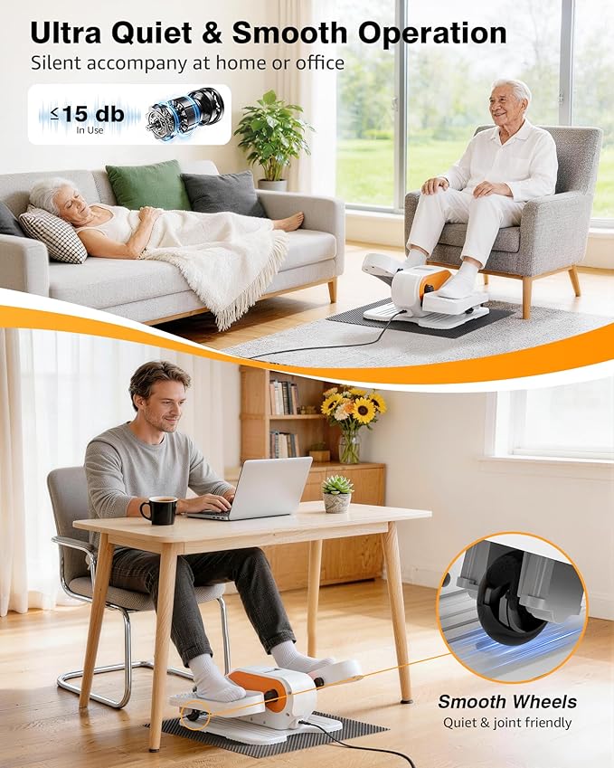 VIVURN® 023 Under Desk Elliptical Mini Electric Leg Exerciser for Senior, 12 Speeds RF Remote Display Monitor Non-Slip Mat, Quiet & Compact Seated Pedal Exerciser for Home Office Gift for Mom Dad