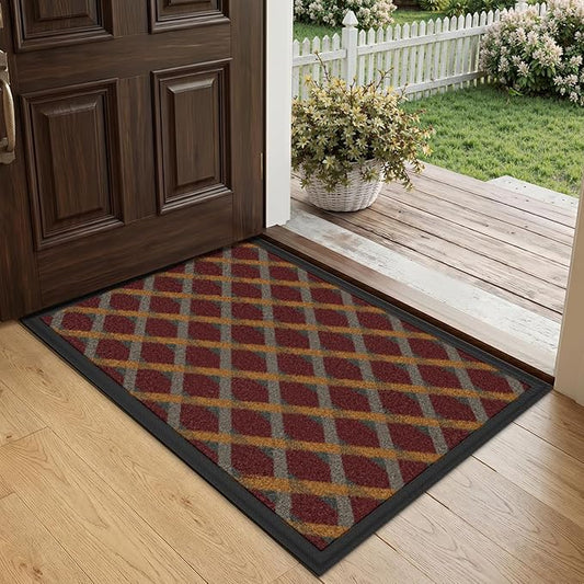 LUMI Front Door Mat 17x30, Low-Profile Non-Slip Welcome Mat for Indoor Outdoor, Stain & Fade Resistant Geometric Door Mat for Entryway Patio Porch, Weave-Rust