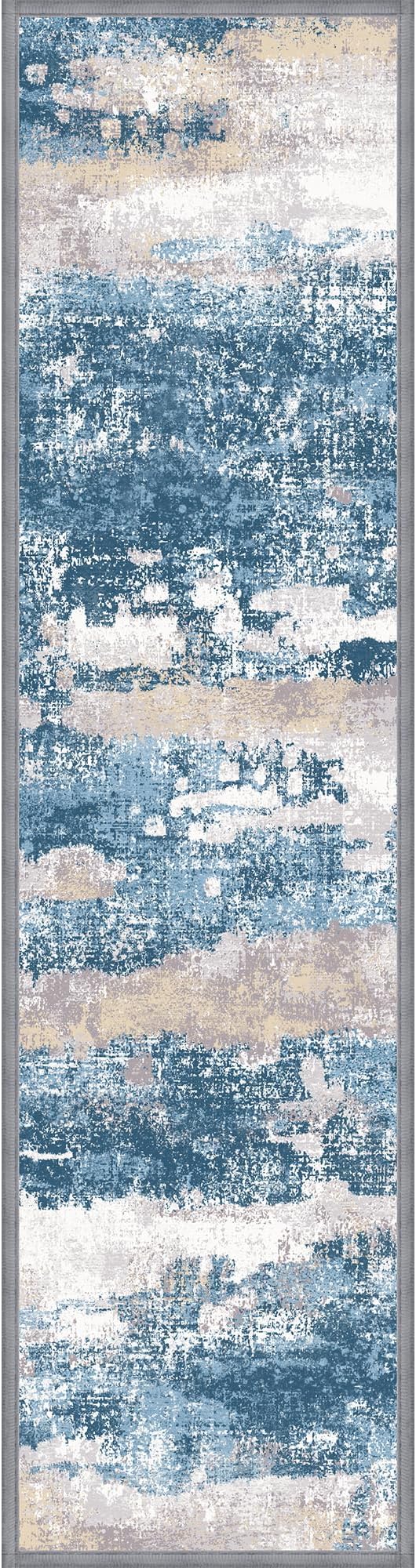 sarben Carpet Stair Treads Non Slip 15PCS, 8" X 30" Edging Stair Runner for Wooden Steps Indoor, Resistant Stair Rugs with Reusable TPE Adhesive Backing, Residue Mat for Elders, Pets, Sapphire/Sand