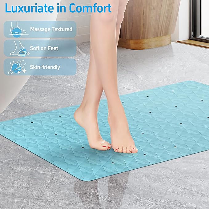 WRISIN Non Slip Bathtub Mat for Bath Tub Shower - Natural Rubber Mat with 241 Suction Cups - Soft Bathroom Safety Mat - Unique Diamond Pattern - Fatigue Relief - Machine Washable - 16 × 28 Inch