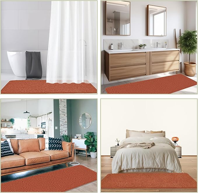 Bathroom Runner Rug 24 x 72 Non Slip – Extra Long Bath Mat | Absorbent and Washable Thick Chenille Runner Rug for Bathroom, Shower, Tub, Sink(Rust)