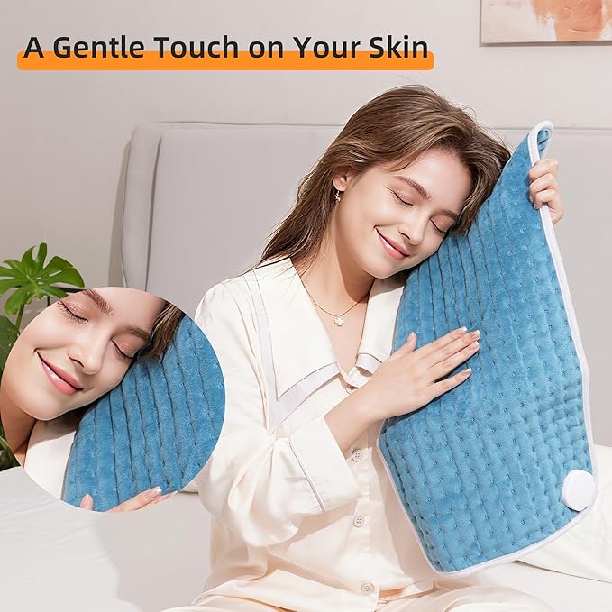 RAINOVA Heating Pad for Back/Shoulder/Feet/Pets, 12''x24'' Electric Pad with Auto Shut Off, Heated Pad for Cramps Relief, Heat Pad 6 Heat Settings, Christmas Gifts for Women, Men, Mom, Dad(Blue)
