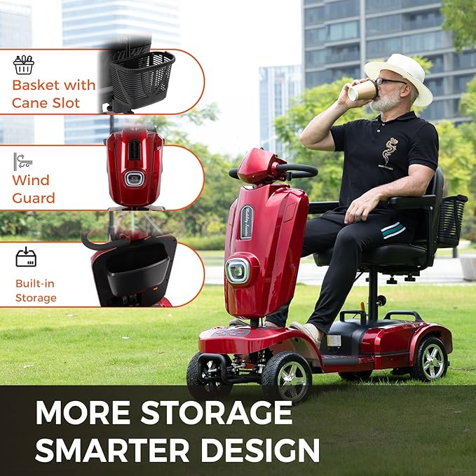 Heavy Duty Mobility Scooter for Seniors/Adults, 500W 400LBS Capacity Electric Scooter, All Terrain Mobility Scooters for Travel 10" Off Road Tires, Long Range 4 Wheel Scooter 9MPH, Red 16Miles