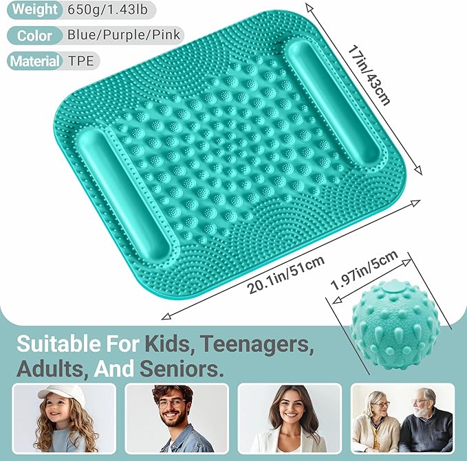 Large Foot Massage Mat with Two Massage Balls, 5-Zone Foot Reflexology Mat for Various Stimulation, Portable Acupressure Pressure Point Pad for Feet Relaxation, Pain, Fatigue Relief(Blue)