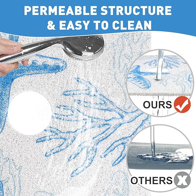 Square Shower Mat Non Slip: 36 x 36 Inch Extra Large Shower Mats with Drain Hole in Middle - PVC Loofah Anti Slip Shower Floor Matt for Inside Shower