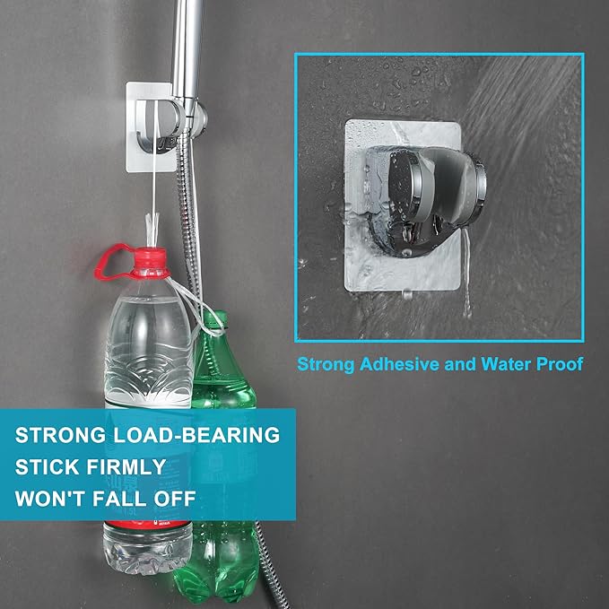 Handheld Shower Head with ON/OFF Switch,Detachable 8 Mode High Pressure Shower Wand with Long Hose and Bracket PLUS Extra Adhesive Holder for Lower Mount,Built-in Power Wash to Clean Tub,Silve