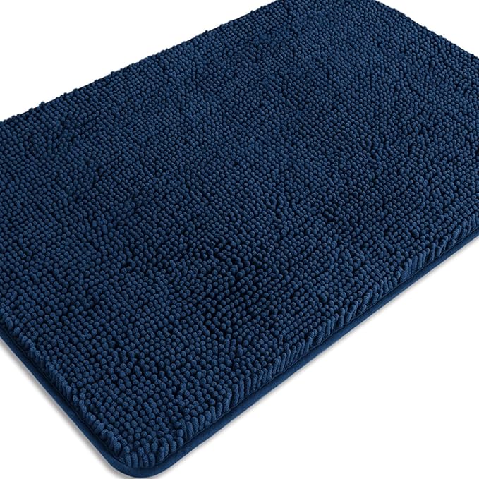Navy Blue Bathroom Rugs – Absorbent and Washable Bath Mat, Non-Slip, Thick Soft Chenille Bath Rugs for Bathroom Floor, Shower, Sink - 24" x 36"