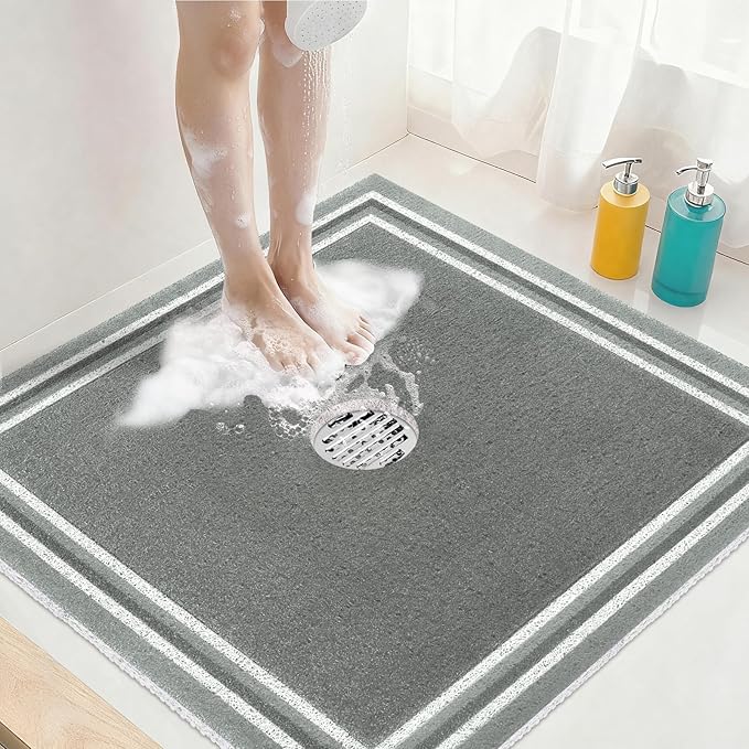 Square Shower Mat Non Slip: 32x32 Inch Extra Large Shower Mats for Inside Shower, Anti Slip Shower Floor Mat, Loofah Shower Stall Mats for Elderly, Non Slip Shower Mat with Drain Hole in Middle