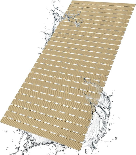 BEMISO Shower Mat Non Slip Bathtub Mat with Suction Cups and Drain Holes 37.4 x15.7 Inch Bath Mat for Tub & Shower.Easy Dry,Easy to Cut,Eco-Friendly