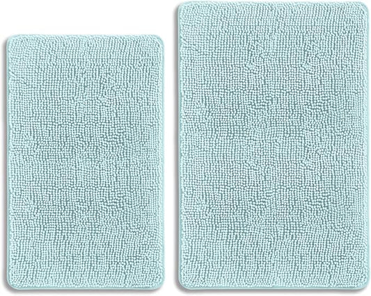 Aqua Bathroom Rugs Sets 2 Piece – Absorbent and Washable Bath Mat, Non-Slip, Thick Soft Chenille Bath Rugs for Bathroom Floor, Shower, Sink - 20" x 32"+24" x 36"