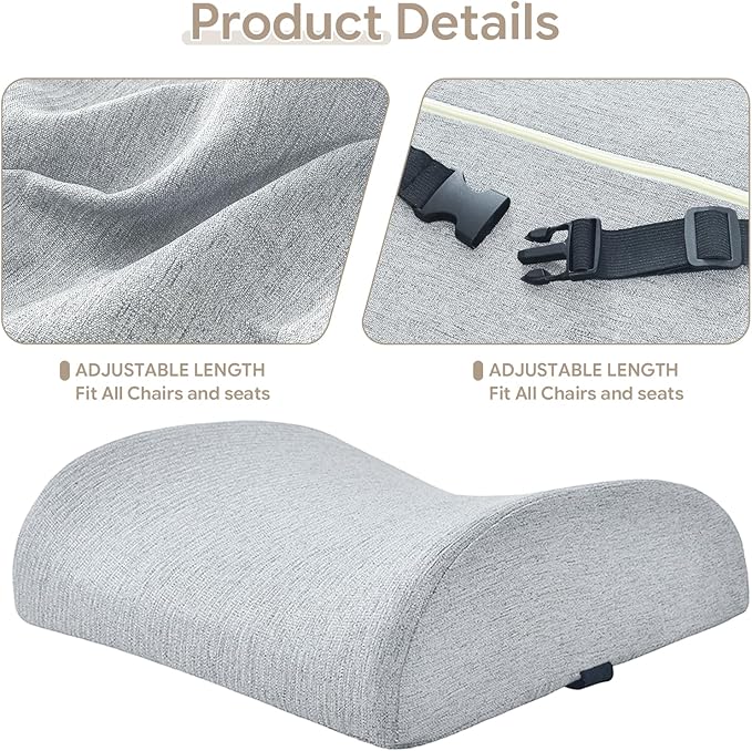 Back Support Pillow for Recliner Support Pillow with Gel Memory Foam Ergonomic Orthopedic Couch Lumbar Cushions for Elderly Lower Back Pain Relief Washable Cover, Grey
