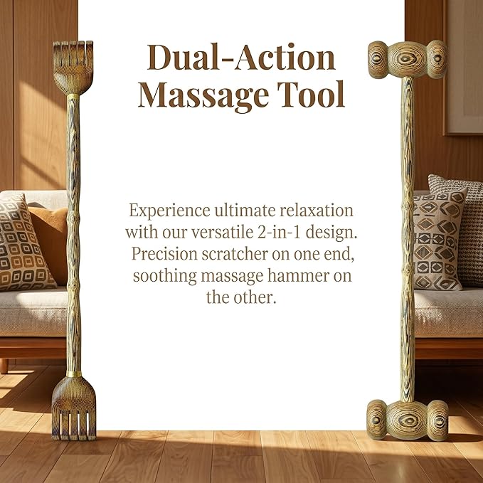 Back Scratcher with Massage Hammer, 100% Natural Wood Finger-Like Back Scratchers for Adults Men Women,19 Inch Thicken Extended with Body Massager Gifts for Senior(6- Bullet Version)