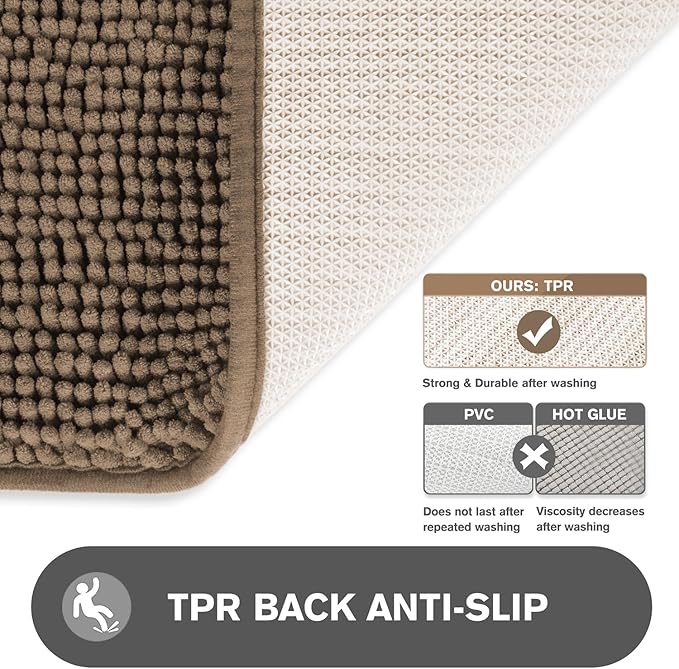 Bathroom Rugs 40 x 60 Inch – Extra Large Bath Mat | Absorbent and Washable Thick Chenille Bath Rugs Non-Slip Runner Rug for Bathroom, Shower, Tub(Taupe)