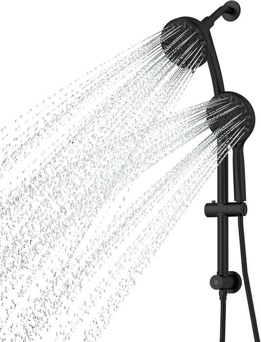 Lordear Rain Shower Head with Handheld Spray 7 Functions 3-Way Water Diverter Double Rain Hotel Spa Dual Bathroom Rain Shower Head Combo, Adjustable Sliding Bar,Black