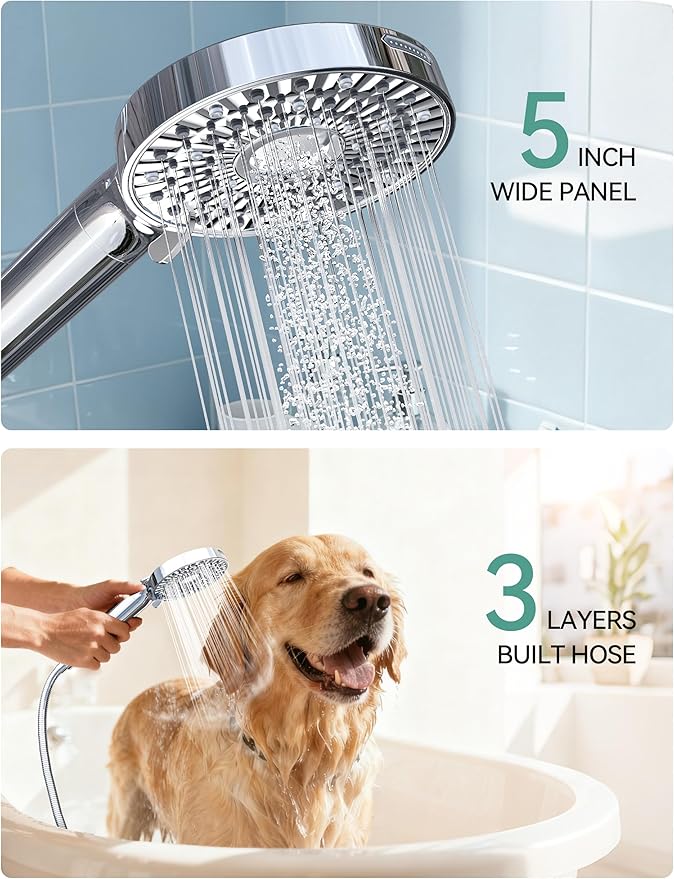 Magichome Filtered Shower Head with Handheld, High Pressure 10-Spd Detachable Chrome Showerhead with Stainless Hose, Water Softener Filter Beads for Hard Water - Remove Chlorine, Reduce Dry Itchy Skin