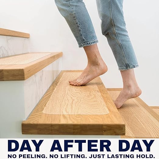 Clear Non Slip Stair Treads for Wooden Steps Indoor 30"x6" – 15-Pack Peel Stick Stair Treads – Self Adhesive Transparent Step Covers – Stair Grip Tape for Dogs, Kids – by STEPCORE