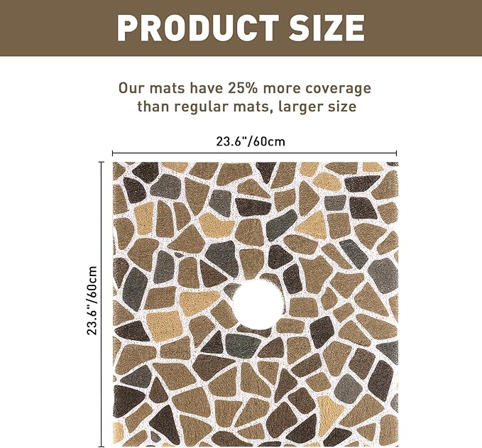 Square Shower Mat Non Slip: 24 x 24 Inch Extra Large Shower Mats with Drain Hole in Middle - PVC Loofah Anti Slip Shower Floor Matt for Inside Shower
