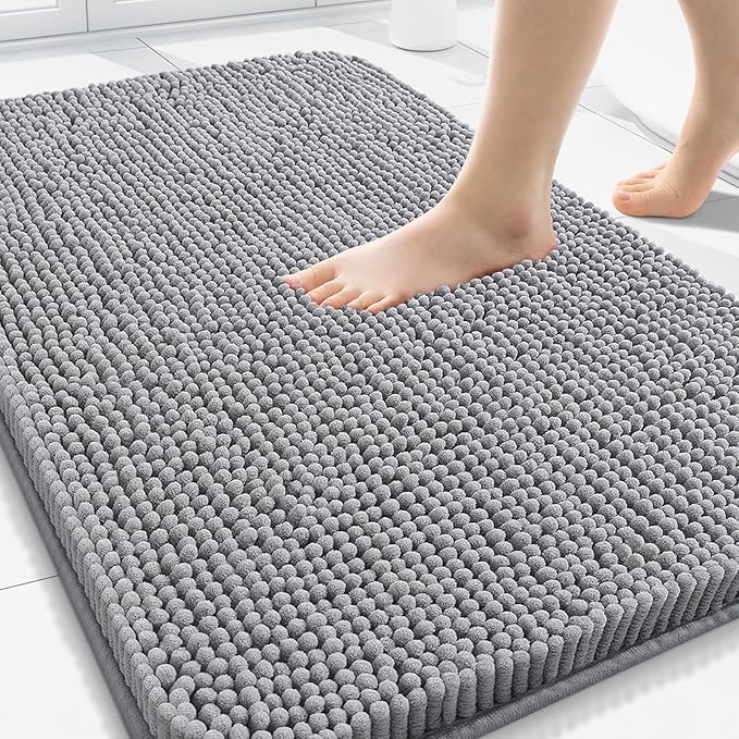 Arotive Bathroom Rugs 34x21, Extra Soft Absorbent Shaggy Chenille Bath Rugs, Machine Washable Rubber Backing Non-Slip Bath Mats for Bathroom Floor Tub and Shower, Home Decor Accessories, Grey