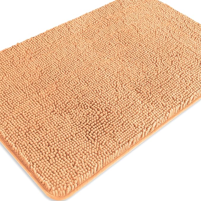 Peach Bathroom Rugs – Absorbent and Washable Bath Mat, Non-Slip, Thick Soft Chenille Bath Rugs for Bathroom Floor, Shower, Sink - 24" x 36"