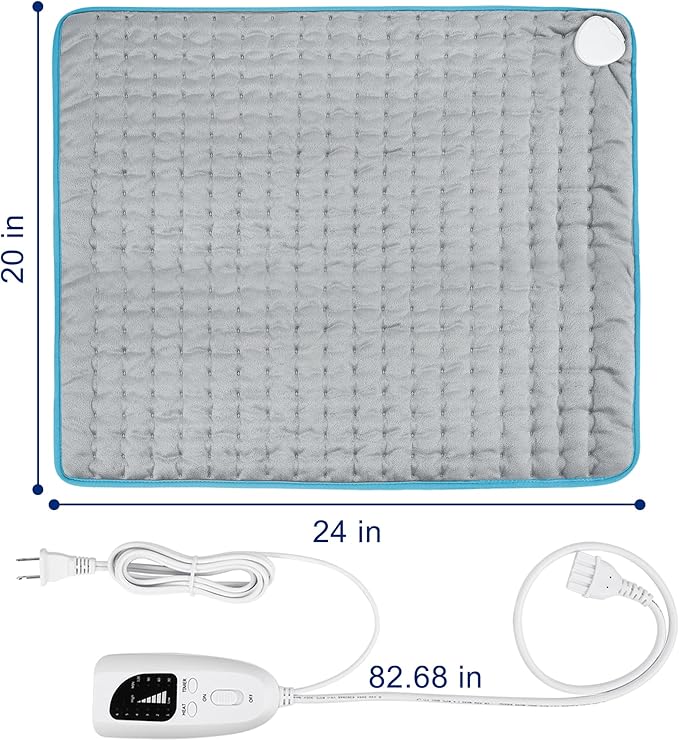 Electric Heating Pad for Back Pain Relief, Heating Pads for Cramps, Auto Shut Off, Heating pad for Neck and Shoulder, 20''x24'', Large, Blue+Gray