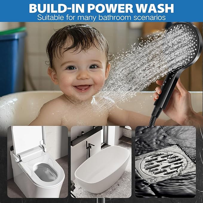 Shower Head,12”Rain Shower Head with Handheld Spray Combo and Adjustable Extension Arm/Shower System,High Pressure Rain Fall Hose,Chrome