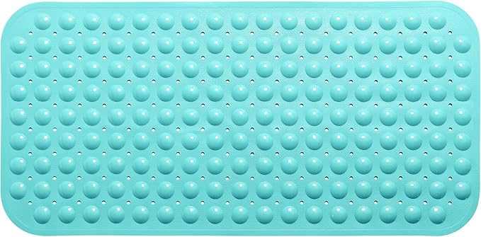 Large Non-Slip Bathtub & Shower Mat 31 inch x16 inch (Smooth/Non-Textured Tubs Only) Safe, Clean, Machine-Washable, Superior Grip&Drainage, Vinyl, Opaque Turquoise/Green-Blue, Medium