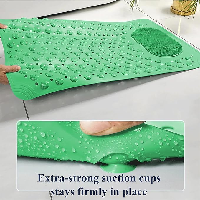 Bath Mat for Tub and Shower – Anti-Slip with Suction Cups, Exfoliating Foot Scrubber, Drain Holes & Massage Points – PVC, 19.7” x 31.5” – Non-Slip Mat for Seniors, Families, Spa Use